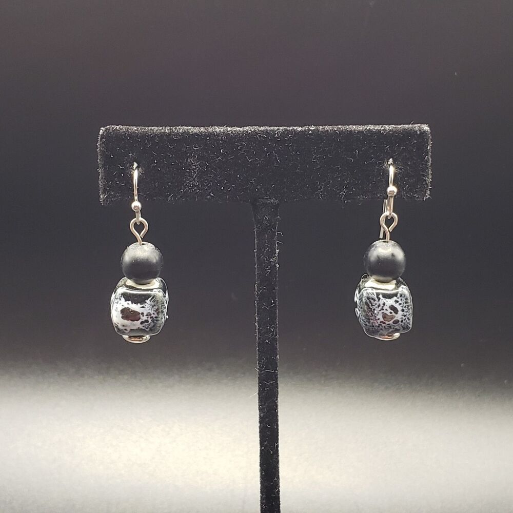 Ceramic And Plastic Blue White Costume Dangle Drop Fashion HANDCRAFTED Earrings